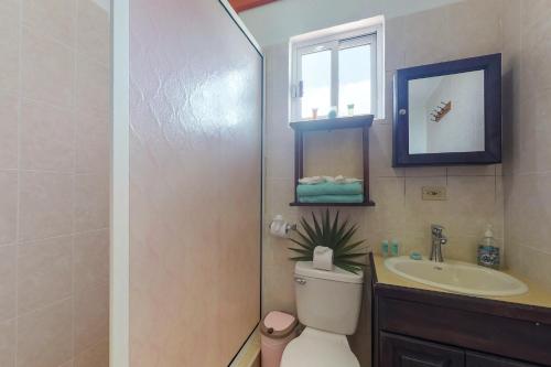 サン・ペドロにあるNorthern #2 at Laguna Suite -Gold Standard Certifiedのトイレ、洗面台、鏡のあるバスルーム