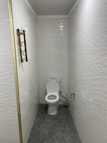 a small bathroom with a toilet in a stall at Old City Butik Hotel in Tashkent