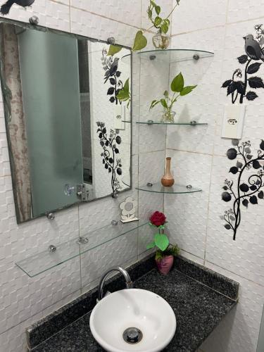 a bathroom with a sink and a mirror at Casa para COP30 em Belém- in Belém