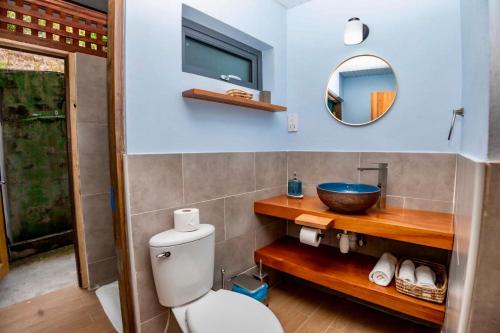 CharlotteにあるHammock Suite Shack-Shack by ZenBreakのトイレ、洗面台、鏡のあるバスルーム