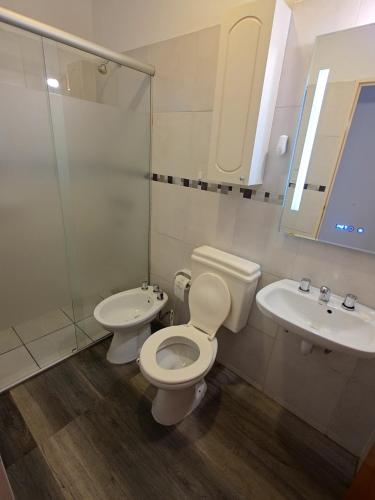 a bathroom with a toilet and a sink at Casa de Agus - Con pileta climatizada in Córdoba