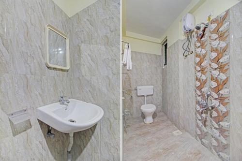 deux photos d'une salle de bain avec un lavabo et des toilettes dans l'établissement Hotel O Pioneer 2, à Hinjawadi