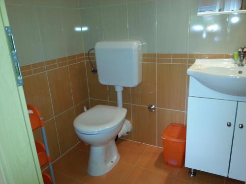 a bathroom with a toilet and a sink at Studio Apartman Kamelija in Opatija