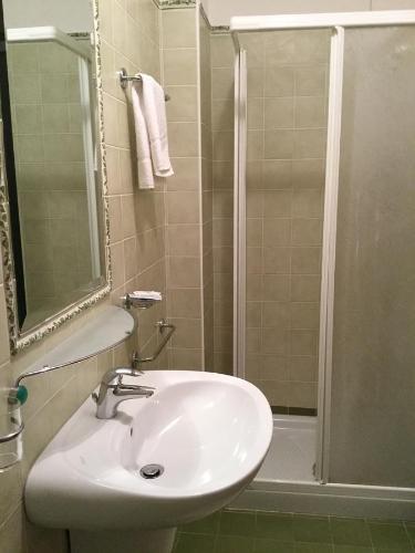 a bathroom with a sink and a shower at Albergo Al Cocul in Sùtrio