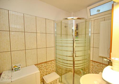 a bathroom with a shower and a toilet at Summer House Nea Peramos in Néa Péramos