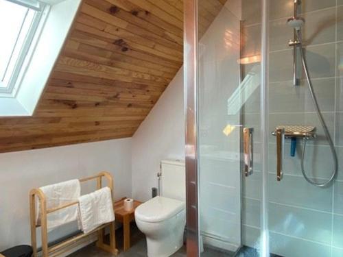 a bathroom with a toilet and a shower at Maison de vacances 3 étoiles avec jardin à Trégastel, proche plage - FR-1-542-62 in Trégastel