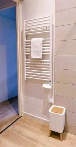 a bathroom with a towel rack and a toilet at Le Cocon d'Anna - Le studio in Dole