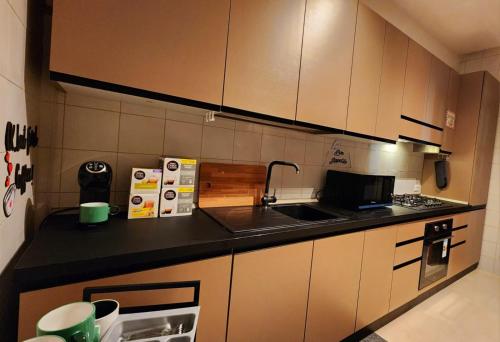 eine kleine Küche mit Spüle und Herd in der Unterkunft Luna di Pisa in Pisa