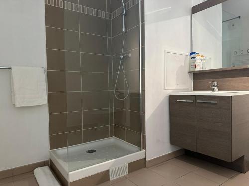 ein Badezimmer mit Dusche und Waschbecken in der Unterkunft Le Manet, Lagny-sur-Marne in Lagny
