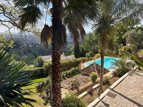 ein Resort mit einer Palme und einem Pool in der Unterkunft Luxury Villa and Panoramic View in Spéracèdes in Spéracèdes