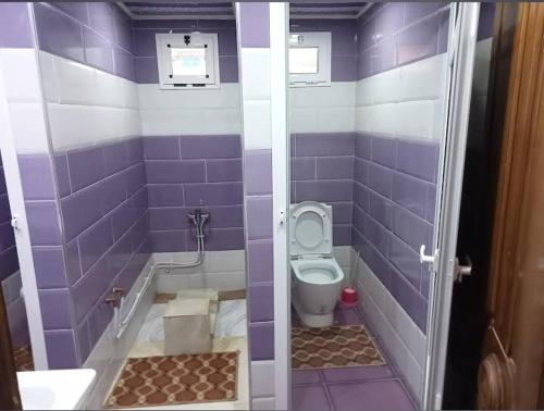 a purple bathroom with a toilet and a sink at Hostel 1er novembre khenchela in Khenchela