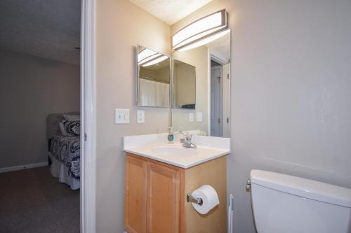 a bathroom with a sink and a toilet and a mirror at Park Place on the Plains in Auburn