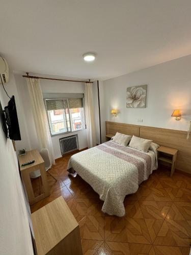 a bedroom with a bed and a television in it at Hostal Argentina EN CACERES in Cáceres