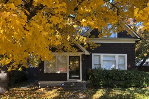 une maison noire avec des feuilles jaunes sur un arbre dans l'établissement Rare 3BR House - Boise's Historic Geothermal Corridor, à Boise