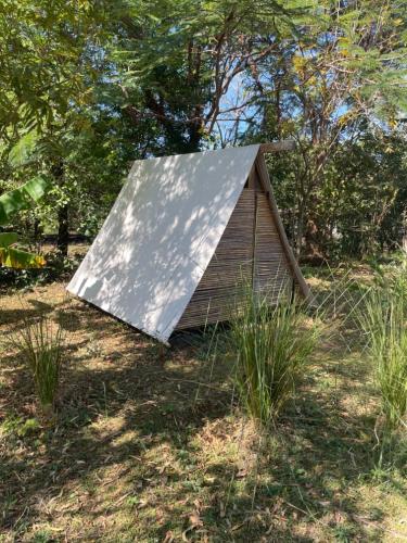 a small house with a metal roof in a field at Hostal Ojo de Agua in Transito
