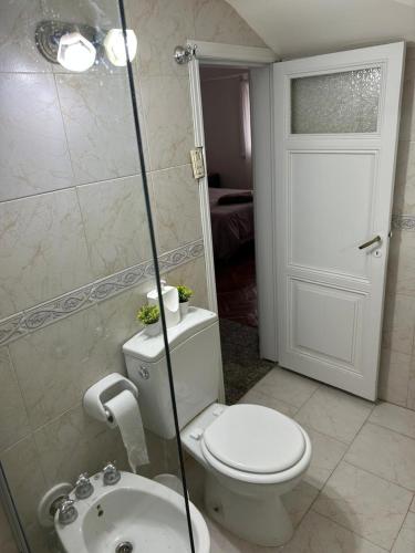 a bathroom with a toilet and a sink at Pasala Lindo in Tandil