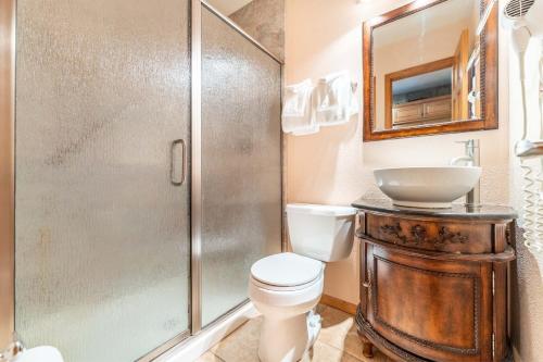 a bathroom with a toilet and a sink and a shower at Park Meadows 6A by Ski Country Resorts in Breckenridge