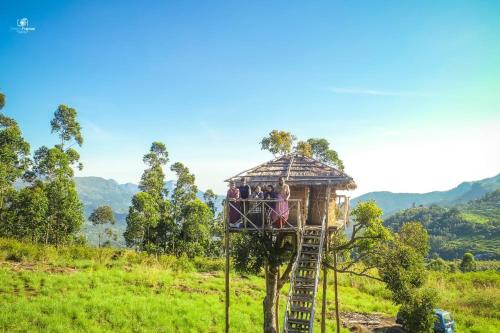 une cabane dans les arbres sur une colline avec des gens dessus dans l'établissement Honeyrock Farm Resort by Skybz, à Kanthalloor