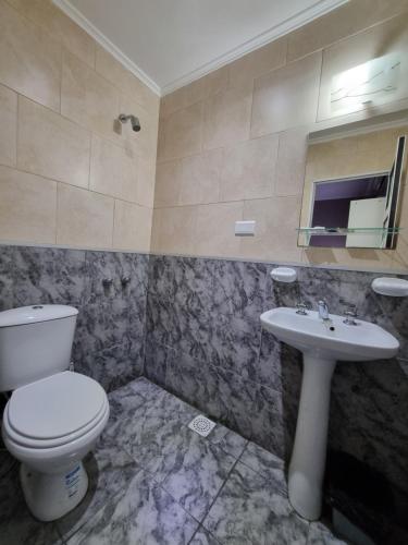 ラプラタにあるHotel avenidaのトイレと洗面台付きのバスルーム