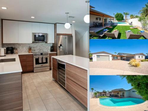 a collage of pictures of a kitchen and a house at Beautiful Pool Home By Old Town, Sleep 14! in Scottsdale