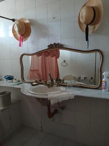une salle de bains avec un lavabo et un miroir dans l'établissement Franchesco apart familiar, à Trelew