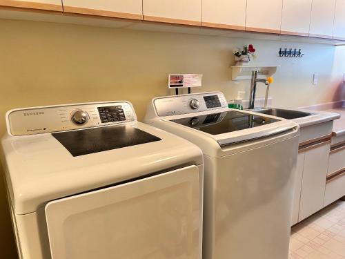 a kitchen with a stove and a sink at Sandy's Sweet Home in Coquitlam