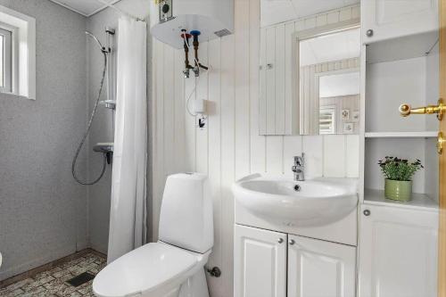 a white bathroom with a toilet and a sink at LF16084-Farso-Kjeldhoj-84 in Farsø