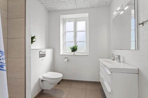 a white bathroom with a toilet and a sink at FY285-Faaborg-Egsgyden-35 in Fåborg