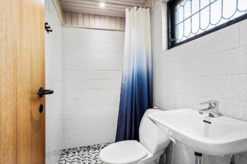 a bathroom with a toilet and a sink at FY290-Faaborg-Egholmvej-14 in Faaborg