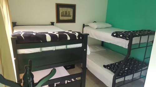 a room with two bunk beds and a plant at Hostal y Camping Los Girasoles in Salento