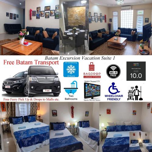 a collage of two pictures of a room with two beds at BatamExcursion Vacation Suites in Nagoya