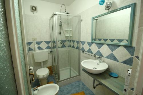 カステッランマーレ・デル・ゴルフォにあるBovio guest Houseのバスルーム(シンク、シャワー、トイレ付)