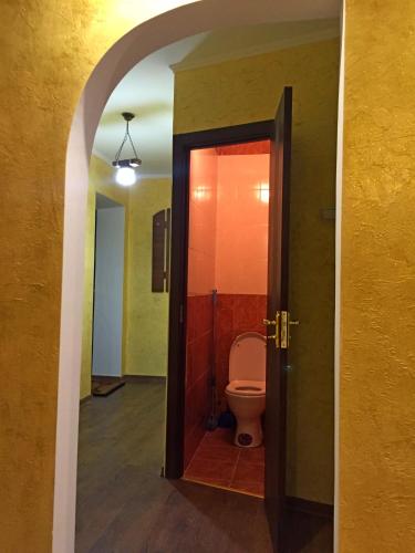 an open door to a bathroom with a toilet at Apartment on Hrushevskoho 28 in Lutsk