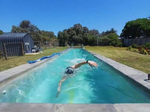 a person swimming in a swimming pool at The Jbaynian Guesthouses in Jeffreys Bay