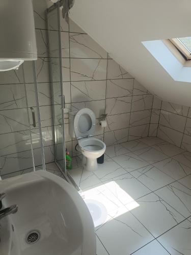 a bathroom with a toilet and a bath tub at Nila in Ivanjica