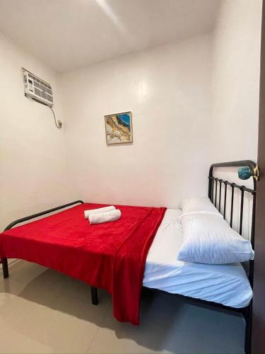 にあるFully Furnished Apartment in Cabadbaran Cityのベッドルーム1室(赤い毛布付きのベッド1台付)
