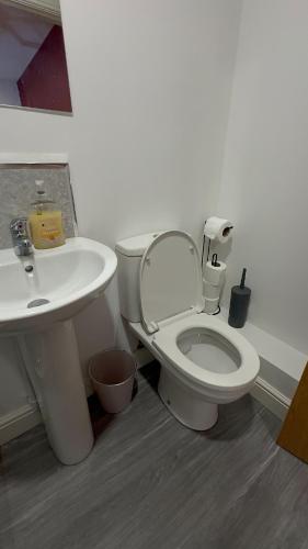 a bathroom with a toilet and a sink at City centre studio in Hull