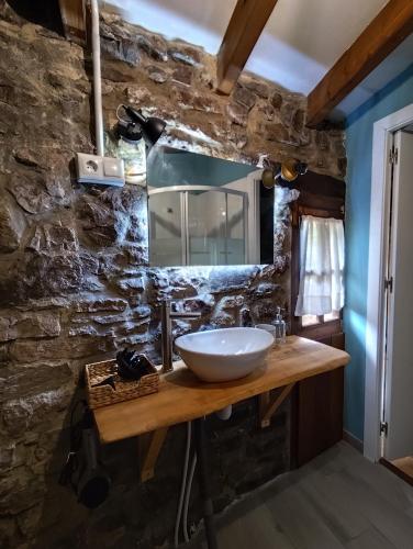 a bathroom with a sink and a mirror at La aldea de lug in Rozagás
