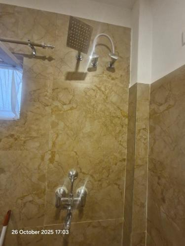 a bathroom with a shower with a sink at Maharana Pratap Bhawan in Chamba