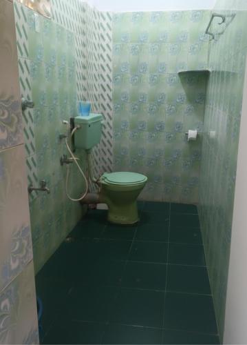 a bathroom with a green toilet in a room at Rudresh Guest House in Arambol