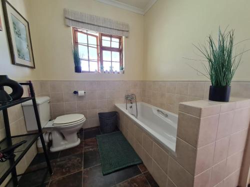 a bathroom with a toilet and a bath tub at Meadow View Guest Room in Wakkerstroom