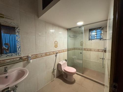 ein Badezimmer mit Toilette, Waschbecken und Dusche in der Unterkunft Maa in Dhaka