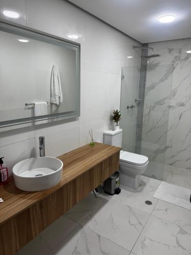 a bathroom with a sink and a toilet at Suites Ejecutivas CCCT Caracas in Caracas