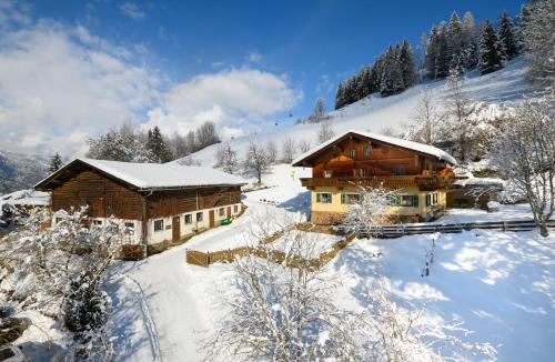 a log cabin in the snow with at Appartements Gut Berg in Sankt Johann im Pongau