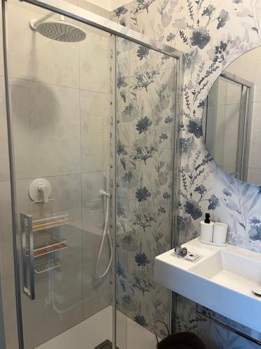 a bathroom with a shower and a sink at Rosso di Piera Rooms in Arluno