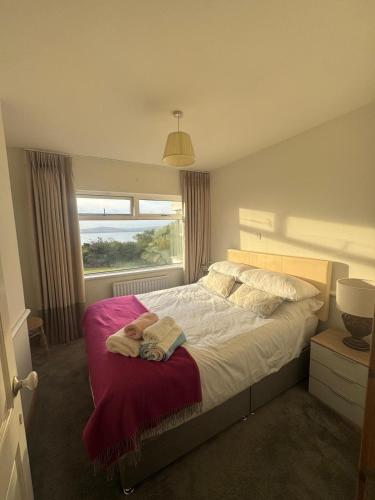 a bedroom with a large bed with a red blanket at Holywood Hideaway 2 bedroom retreat in Cultra