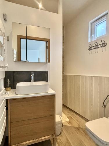 a bathroom with a sink and a mirror at L'Appartement du Port in Étaples
