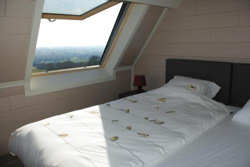 Tempat tidur dalam kamar di Gîte Horlitin