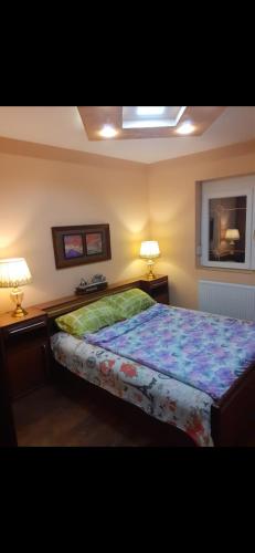 a bedroom with a bed and two lamps on tables at Alibi in Šabac
