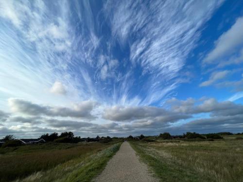 a dirt road in a field with a cloudy sky at 5 star holiday home in Blåvand in Blåvand